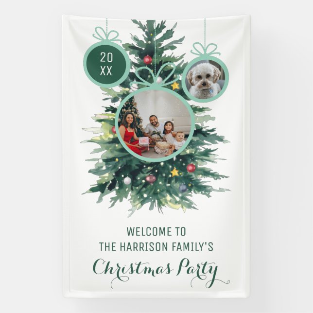 Christmas Trees Xmas Balls Shape Two Photos Banner (Vertical)