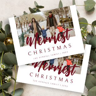 Christmas Trendy Modern Photo Merriest Dark Red Holiday Card