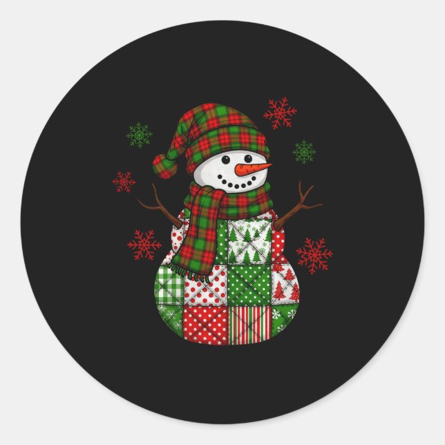 Christmas Trendy Patchwork Snowman Merry Christmas Classic Round Sticker (Front)