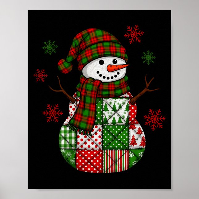 Christmas Trendy Patchwork Snowman Merry Christmas Poster (Front)