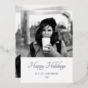 Christmas Trendy Script Two Side Photo Foil Holiday Card