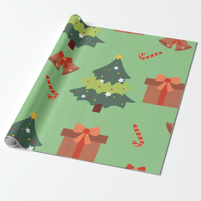 Christmas Tress, Presents, and Candy Cane  Wrapping Paper (Unrolled)