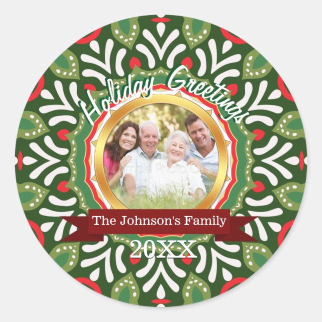 Christmas Tribe Family Holiday Photo Gift Classic Round Sticker (Front)