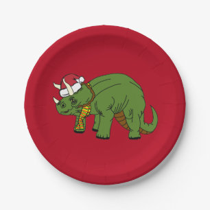 Christmas Triceratops Dinosaur Paper Plate