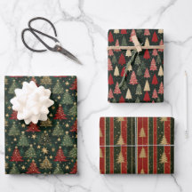 Christmas TRIO Trees and Stripes Wrapping Paper