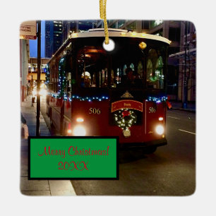 Christmas Trolley In Chicago Ceramic Ornament