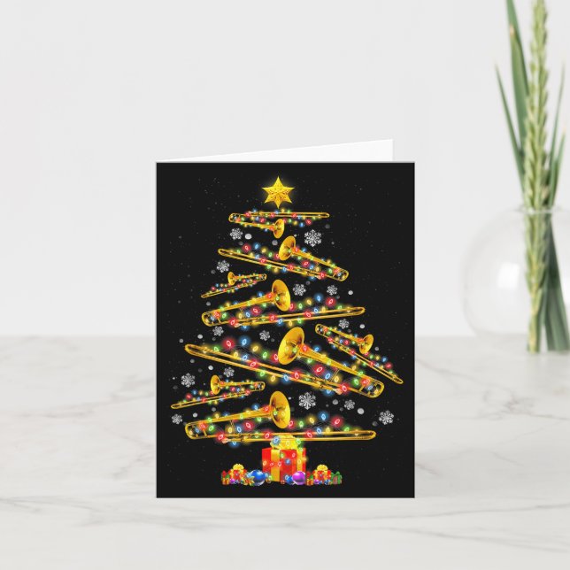 Christmas Trombone Player Xmas Tree Jazz Music Lov Card (Front)