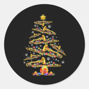 Christmas Trombone Player Xmas Tree Jazz Music Lov Classic Round Sticker