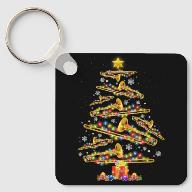 Christmas Trombone Player Xmas Tree Jazz Music Lov Key Ring (Front)