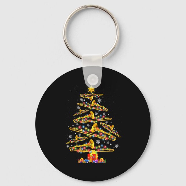 Christmas Trombone Player Xmas Tree Jazz Music Lov Key Ring (Front)