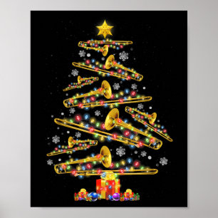 Christmas Trombone Player Xmas Tree Jazz Music Lov Poster