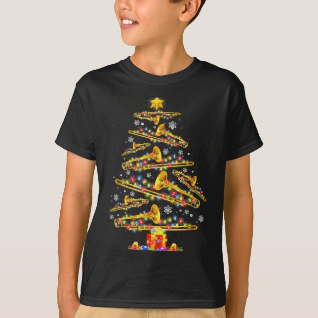 Christmas Trombone Player Xmas Tree Jazz Music Lov T-Shirt (Front)