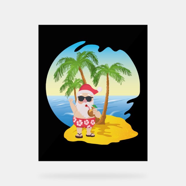 Christmas Tropical Beach Funny Santa Claus Acrylic Sign (Front)