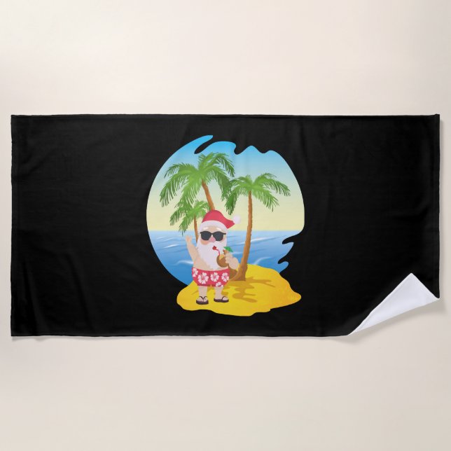 Christmas Tropical Beach Funny Santa Claus Beach Towel (Front)