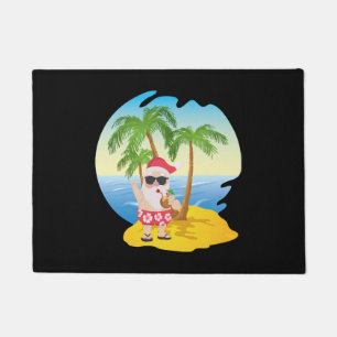 Christmas Tropical Beach Funny Santa Claus Doormat