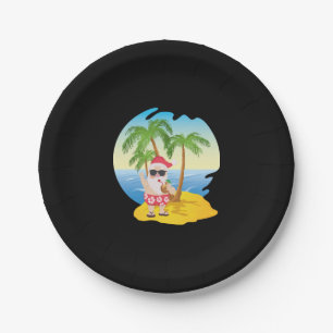 Christmas Tropical Beach Funny Santa Claus Paper Plate