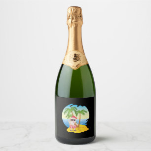 Christmas Tropical Beach Funny Santa Claus Sparkling Wine Label