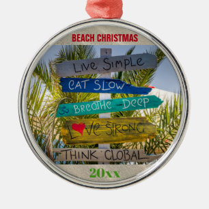 Christmas Tropical Beach Inspirational Custom Metal Ornament
