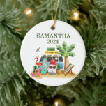 Christmas Tropical Beach Santa Flamingo Ocean Ceramic Ornament<br><div class="desc">This design may be personalised in the area provided by changing the photo and/or text. Or it can be customised by clicking Personalise this Template and then choosing the click to customise further option and delete or change the colour of the background, add text, change the text colour or style,...</div>