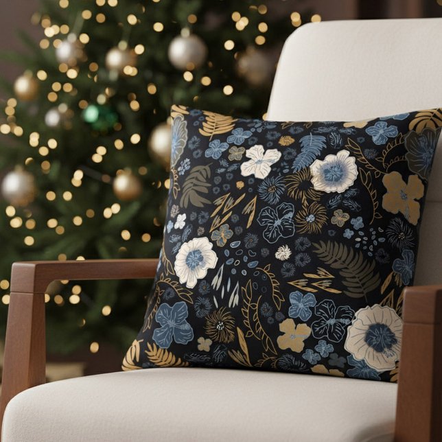 Christmas Tropical Coastal Blue Hibiscus Floral  Cushion (Creator Uploaded)