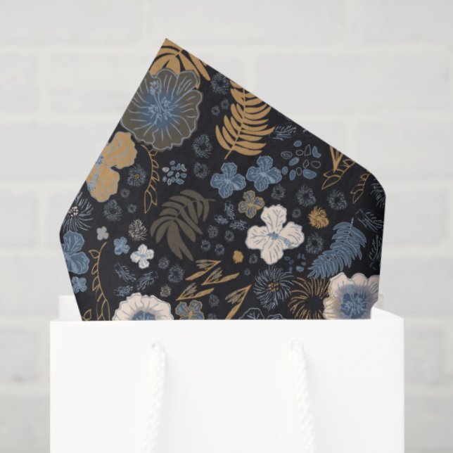 Christmas Tropical Coastal Blue Hibiscus Floral  Tissue Paper (Gift Bag)