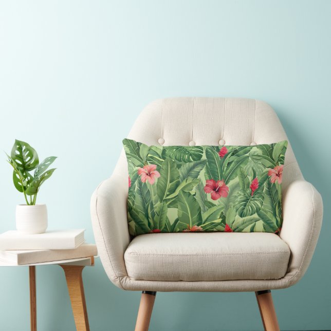 Christmas Tropical Hawaiian Botanical Leaf Floral Lumbar Cushion (Chair)