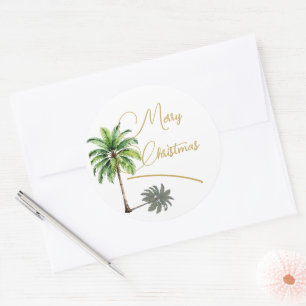 Christmas Tropical Palm Tree Gold Merry Classic Round Sticker