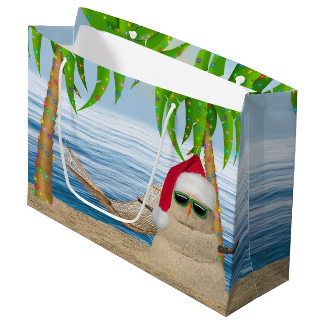 Christmas Tropical Sandman With Hammock Large Gift Bag (Front Angled)