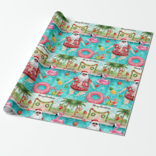 Christmas Tropical Santa in the Pool Holiday Wrapping Paper