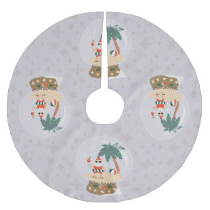 christmas Tropical Summer snow globe santa Brushed Polyester Tree Skirt