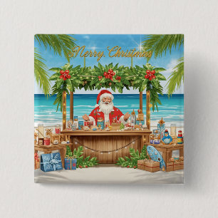 Christmas Tropical with Santa Claus at the Beach 15 Cm Square Badge
