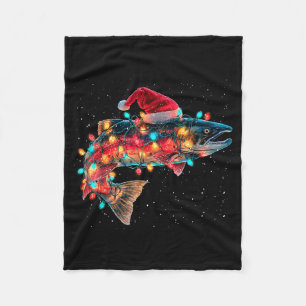 Christmas Trout Fish Funny Fishing Santa Hat Light Fleece Blanket