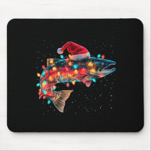 Christmas Trout Fish Funny Fishing Santa Hat Light Mouse Pad