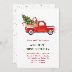 Christmas Truck 1st Birthday Party Invites