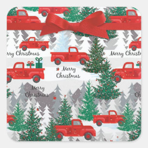 Christmas Truck and Tree Country Card Envelope Square Sticker
