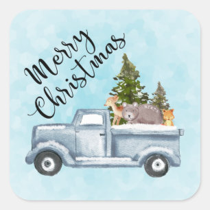 Christmas Truck Carrying Trees & Animals Square Sticker