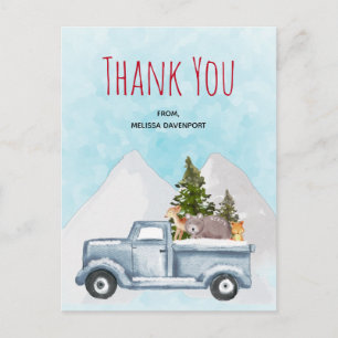 Christmas Truck Carrying Trees & Animals Thank You Postcard