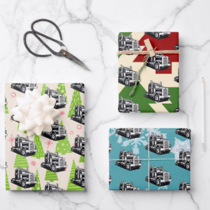 Christmas Truck Equipment Eighteen Wheeler Cool Wrapping Paper Sheet