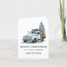 Christmas Truck Folded Holiday Card For Grandson 