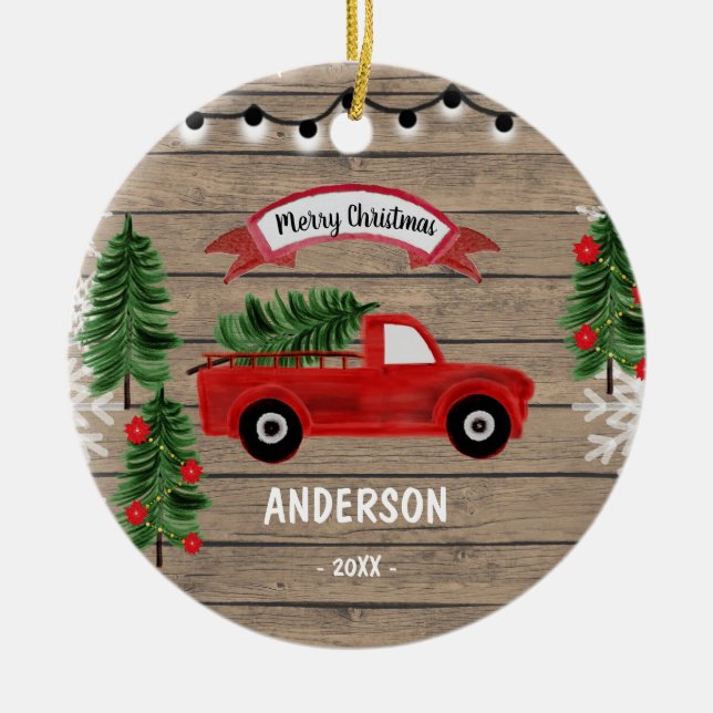 CHRISTMAS TRUCK Rustic Family Christmas ornament (Front)