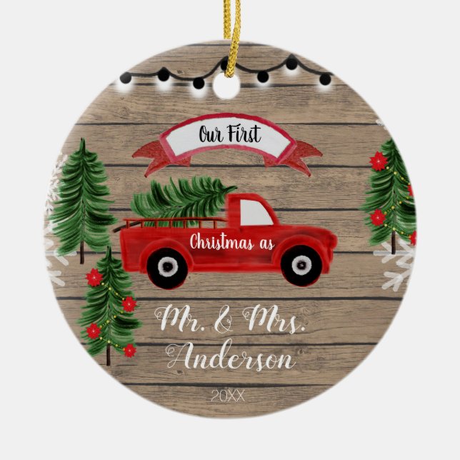 CHRISTMAS TRUCK Rustic Family Christmas ornament (Front)