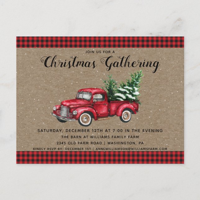 Christmas Truck & Tree Christmas Party Invitation Postcard (Front)