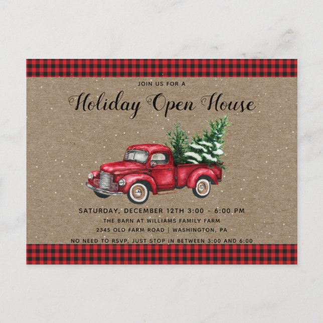 Christmas Truck & Tree Christmas Party Invitation  Postcard (Front)