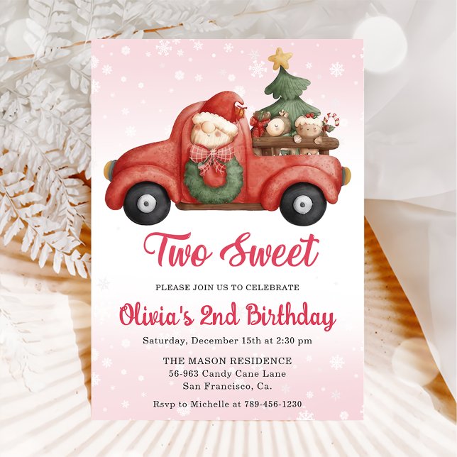  Christmas Truck Two Sweet Birthday Party Invitation (Creator Uploaded)
