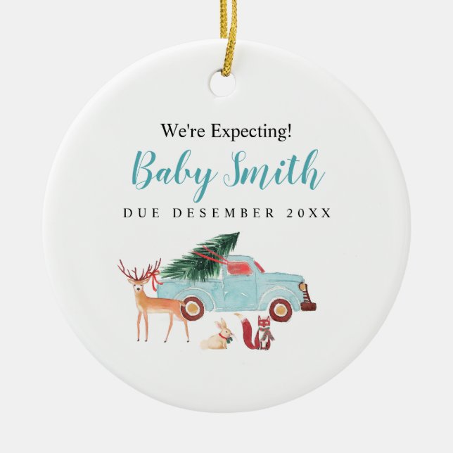 Christmas Truck We're Expecting Parents Ornament (Front)