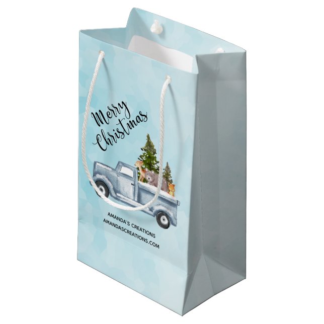  Christmas Truck with Cute Animals Business Small Gift Bag (Front Angled)