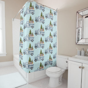 Christmas Truck with Cute Animals Pattern Shower Curtain