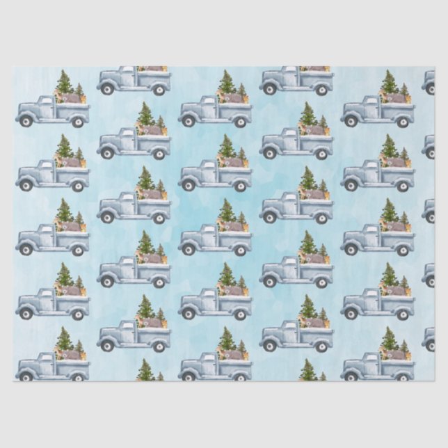 Christmas Truck with Cute Animals Pattern Tissue Paper (Front)