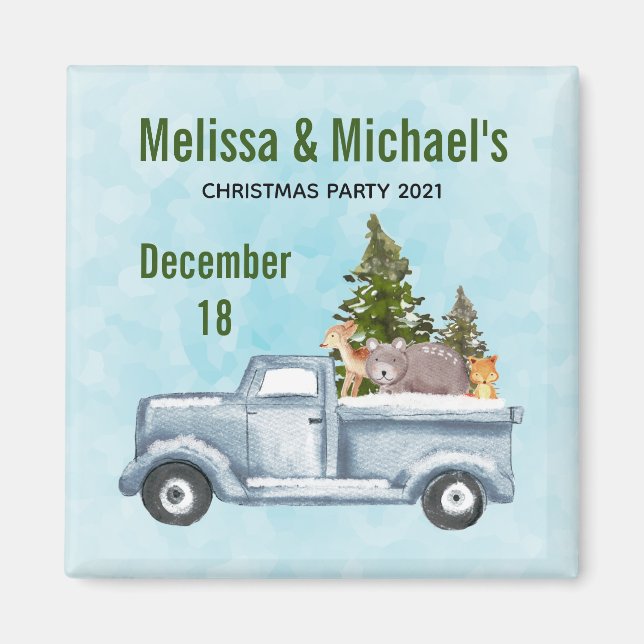 Christmas Truck with Cute Animals Save the Date Magnet (Front)