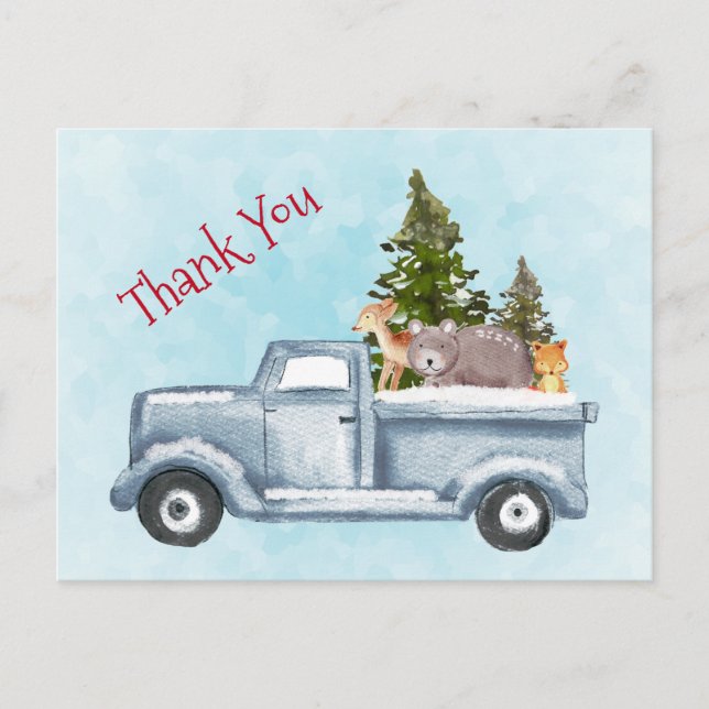 Christmas Truck with Cute Animals Thank You Postcard (Front)